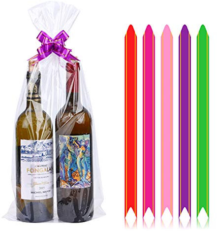 20 Pack 9x20 inches Clear Cellophane Bags Set included 20pcs Basket Bags 20pcs Pull Bow Set Perfect for Valentine's Day Easter Gift, Presents, Wine Bottles, Bridal/Baby Showers, 2Mil Thick