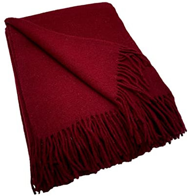 Wolldecke 140x200cm Neuseeland 100% Wolle aus Neuseeland, Überwurf Plaid mit Fransen (Bordo) im Geschenk Verpackung