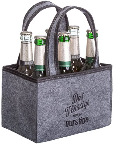 Brandsseller Herren Handtasche Flaschenkorb Flaschenträger Einkaufstasche Aufbewahrungstasche - aus Filz - für 6 Flaschen - Anthrazit- mit Stickerei Das Flüssige muss ins Durstige