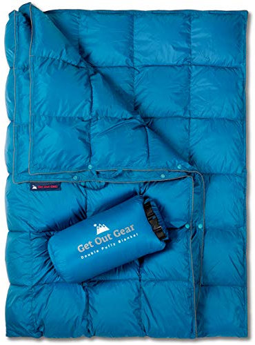 Get Out Gear Doppelt bauschige Campingdecke, extra bauschig, verstaubar, leicht und warm, ideal für Outdoor, Reisen, Stadion, Festivals, Strand, Hängematte, Wasserabweisende Campingdecke
