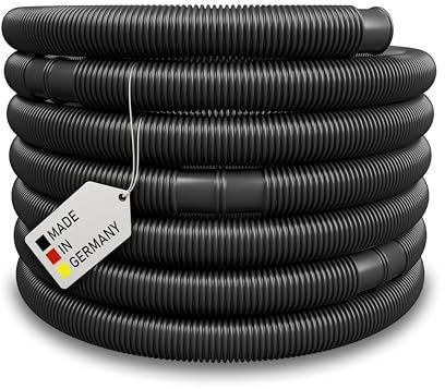 Schwimmbadschlauch Ø 38mm Saugschlauch Poolschlauch Solarschlauch Pumpenschlauch mit Muffen Made in Germany (15 m, Schwarz)