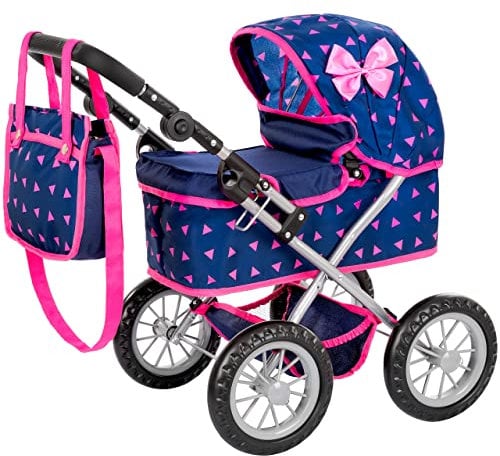 Kinderplay Puppenwagen ab 2 Jahre, Kinderwagen Puppen - Leichte und Stabile Konstruktion, Kinderpuppenwagen ab 3 Jahre, Höhenverstellbar von 33 bis 63 cm, KP0261T