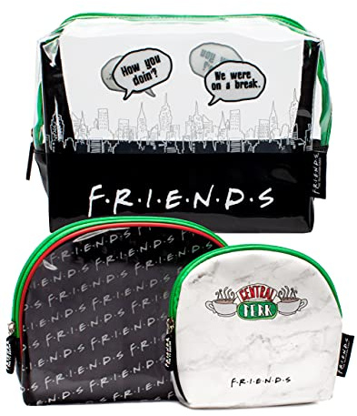 Friends Cosmetic Bags for Girls & Ladies | Teenagers 3 Make-Up Organisers Case | Clear Central Perk Cafe Travel Toiletry Gift Set | TV Show Merchandise