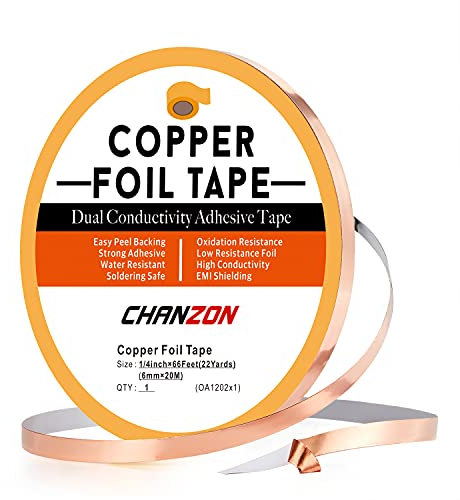 Chanzon Kupferfolienband 6mm x 20M Kupferband doppelseitiger leitfähiger Klebstoff, für Glasmalerei, Löten, Elektrik, Handwerk, Reparatur, Papierschaltkreise, EMI- und HF-Abschirmung, Erdung, Gitarren