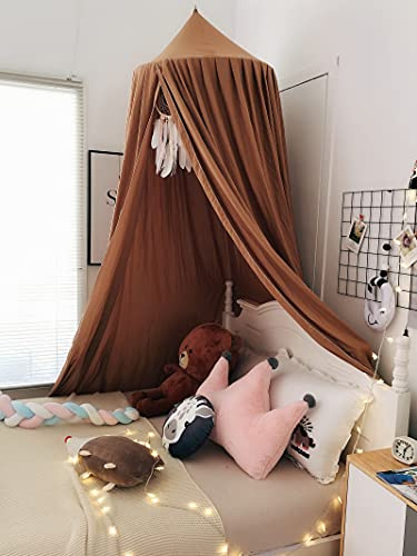 Betthimmel für Kinder, rundes Kuppelnetz, Moskitonetz, Betthimmel, Bettvorhang für Spielzimmer, Babybett, Mädchenbett, drinnen und draußen, Prinzessinnenschloss, hängende Hausdekoration (Kaffee)