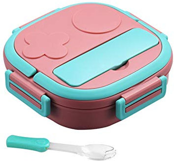 MVPACKEEY Lunch Box with Compartment & Spoon, Stainless Steel Lid Portable Food Warmer Heating, for Kids Baby Outdoor Picnic Travel(Blue,Size:3 grids) (Pink)