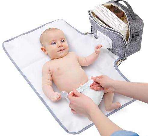 Sunveno Wickeltasche mit Wickelunterlage und Kinderwagenorganizer - Stilvoll und geräumig, Ihre Lösung für Eltern unterwegs in Grau