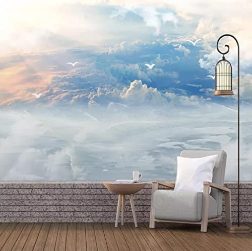 Fototapete 3D Effekt Blauer Himmel Blau Weiße Wolken Fototapete Vlies Wandbild Wohnzimmer Schlafzimmer Wanddekor 450(W) X315(H) Cm