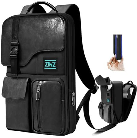 ZINZ Schlanker und Erweiterbarer Laptop Rucksack 15,6 Zoll, Wasserabweisend, Diebstahlsicherer Tagesrucksack für Männer und Frauen, Schwarz JP