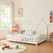 [en.casa] Kinderbett Sisimiut mit Matratze 120 x 200 cm Hausbett mit Rausfallschutz Holzbett für Kinder Bodenbett Lattenrost Kiefernholz Weiß