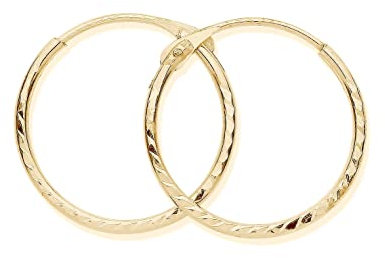 9ct Gold 12mm Diamond Cut Hinged Sleeper Hoop Earrings - Men's or Ladies
