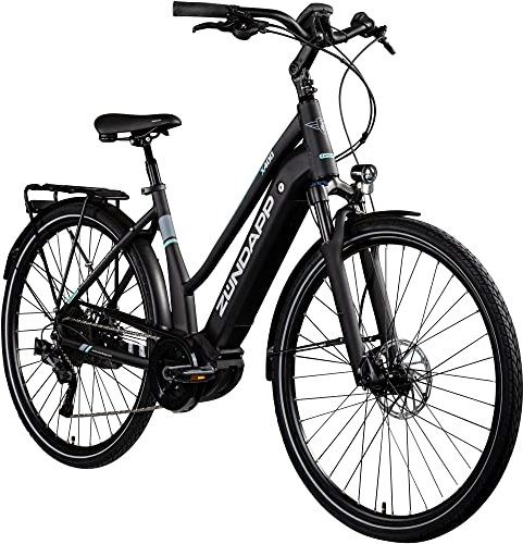 ZÜNDAPP X400 Ebike 28 Zoll Trekking Fahrrad für Damen und Herren 165-180 cm Elektrofahrrad mit Bosch Mittelmotor 11 Gang Shimano Scheibenbremse E Bike 500 Wh Akku (48 cm, schwarz/türkis)