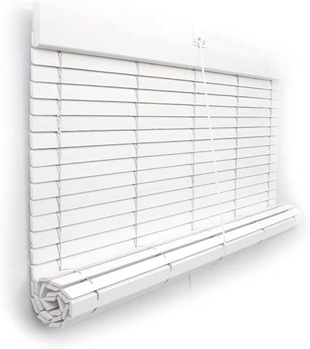 Persiana enroulable sur mesure en bois blanc | Frein et poulie métalliques | PERTONI TENDE (largeur 140 cm x 120 cm longueur)