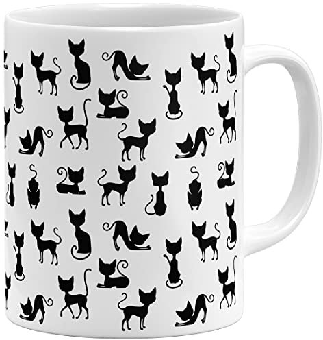OM3® süße Kaffee-Tasse mit Katzen Cat Tasse mit Katzenmotiv Katze III | Keramik Becher | 11oz 325ml | Rundumdruck | Weiss
