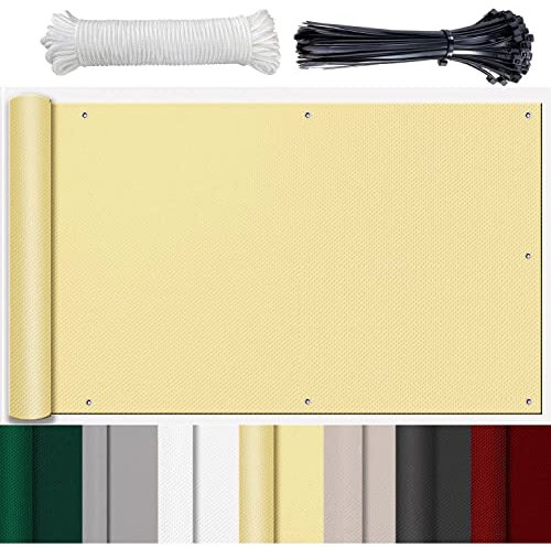 HUAXIQUE Brise Vue pour Balcon Couverture de confidentialité Écran Résistance à la déchirure avec Trous et Serre-câbles aux Intempéries Cache Balcon Protection UV Beige 120x550cm