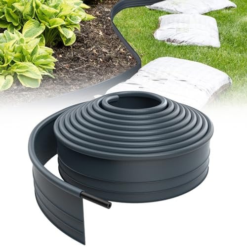 Froadp 6m Flexible Rasenkante Kunststoff Beetumrandung Gartenumrandung Blumenbeetumrandung 9.6cm Hoch Rasen Beeteinfassung Mähkante für Gartenkante, Wege, Begrenzungen, Kieswege (Anthrazit)
