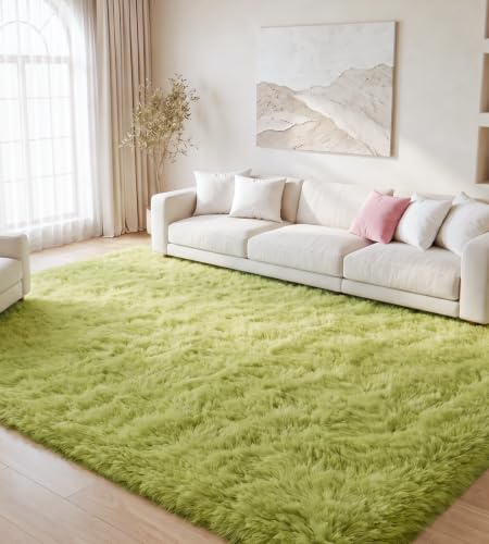 MARATIP Teppich Wohnzimmer Grün 160x230 cm flauschig weich | Hochflor-Teppich, waschbar, rutschfest, flauschig. Perfekt für große Wohnbereiche, Schlaf- und Familienzimmer.