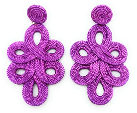 Pendientes largos flamenca mujer grandes ligeros estilo cordón de seda feria de abril sevilla, púrpura