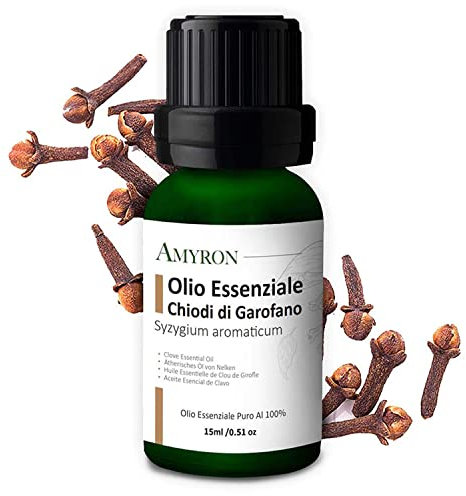 Olio Essenziale Chiodi di Garofano 15 ml | AMYRON | Syzygium Aromaticum | Naturale E Puro Al 100% Ideale Per Aromaterapia E Diffusore Oli essenziali | Massaggi | Uso Alimentare | Terapeutico Senza OGM