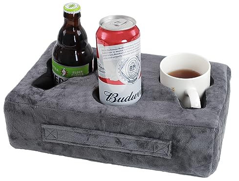 weryerker Sofa Cup Holder, Couch Cup Holder Pillow, Sofa Arm Table, Sofa and Bed Drink Caddy, Remotes Holder, for RV, Car, Beach(Grey)