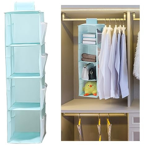LIMITADA Hängeregal Kleiderschrank 4 Fächer Schrank Organizer Hängend Faltbar Hängeaufbewahrung Schrank Organizer Kleiderschrank Hängeorganizer mit 12 Netzseitentaschen für Familienschrank