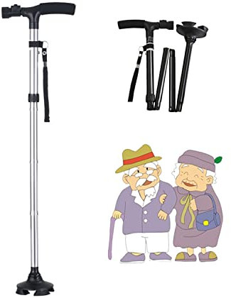 Faltbarer Gehstock für Männer, Leichter Gehstock aus Aluminium, Krücken, LED-Lichter, unterstützt bis zu 100 kg, für Männer, Frauen und Senioren Fashionable