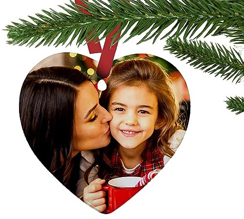Benutzerdefinierte Weihnachtsbaum Keramik Hängen, Anhänger Personalisierte Keramik Dekor für Zuhause, Personalisierte Foto Weihnachten Ornament (Herz, 1 Stück)