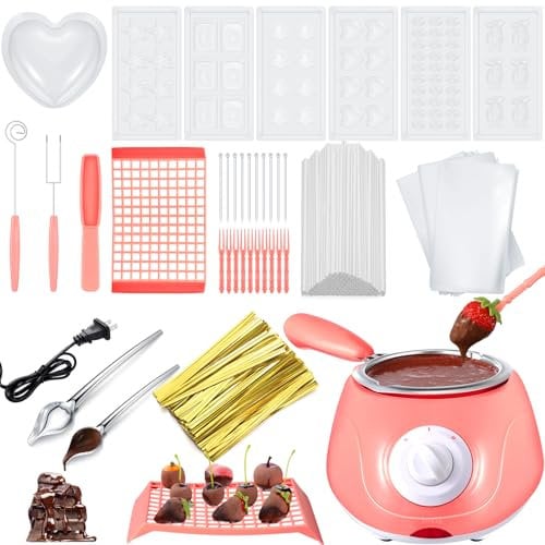 Umigy Electric Melting Chocolate Pot Gift Set Mini Fondue Fountain Pot Kit Chocolate Melting with DIY Mold and Accessories for Candy Chocolate Milk Cheese Candy Home (Pink, Fresh), MEQ-UMIGY-1387