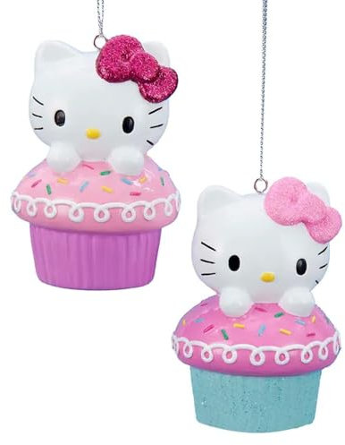 Hello Kitty Weihnachtsschmuck, offiziell lizenzierte Cupcake-Überraschung, Weihnachtsbaumschmuck, 2-teiliges Set