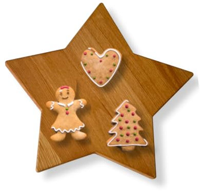Vassoio Tagliere Stella, Vassoio Natalizio a Forma di Stella, 37.5x36x2hcm, Legno Faggio, Made in Italy