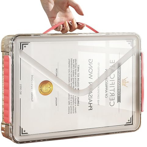 Elezeal Clear Storage Boxes with Lid - A4 Transparent Paper Storage Organiser with Handle and Portable Project Case Drawer Organizer for Storing Certificates Photos Scrapbook and Invoices