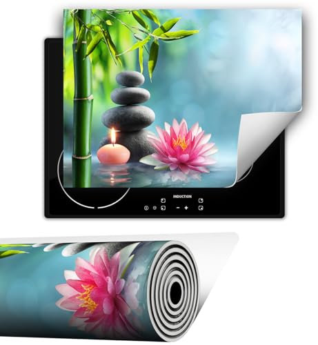 TMK ArtDeko Herdabdeckplatte 1 teilig 80x52 cm Küche Herdabdeckung Ceranfeld Herdabdeckplatten Anti Rutsch Matte Aufrollbar, Blume Grün