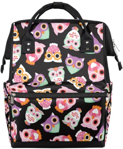 Tavisto Personalisierte Quallen-Wickeltasche, Rucksack, multifunktional, wasserdicht, große Wickeltaschen für Mütter und Väter, Bunte Kawaii-Eule, Bunte Kawaii-Eule