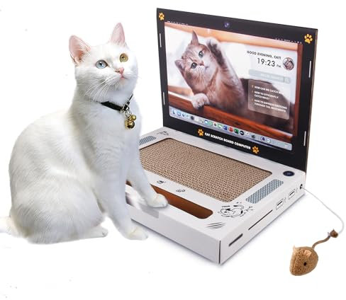 PETGEEK Katzen-Laptop-Kratzer für Indoor-Katzen, 3-in-1 interaktives Katzenspielzeug mit flauschiger Maus und Ballbahn-Pad, Kätzchenspielzeug & Katzenkratzbrett