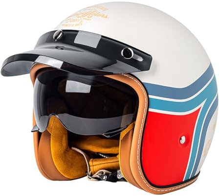 Casque Moto Jet avec Visière Casques Moto Casque Scooter Ouvert Casques Moto pour Hommes Femmes ECE Homologué pour Street Bike Scooter Bobber Pilote Cruiser D,M