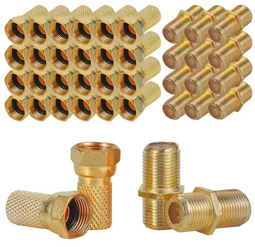 Greluma 24 Piezas Conector F de 6,5-7 mm + conector acoplador hembra a hembra de 12 piezas F, conector de cable coaxial de antenas de TV SAT