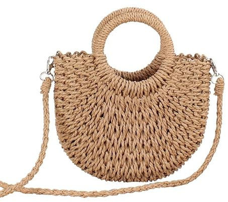 Inshere Womens Straw Crossbody Bag Summer Tote Bags with Detachable Straw Strap Handmade Woven Purses for Women Travel Brown