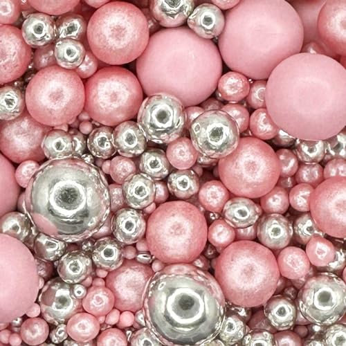A Pinch Of - Pearls Mix - Twinkle Pink Cake Topper Sprinkles - 30g Edible Shimmer Ball Cupcake Decorations - Weddings, Christenings & Valentines