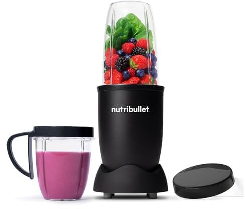 nutribullet Blender 600 Series 7 Piece Kit Black - Powerful 20,000 RPM Extractor - Blends Frozen Fruit, Nuts & Ice - 1 Tall Cup, 1 Short Cup, 1 Handled Ring & 1 Lid - Personal Smoothie Maker