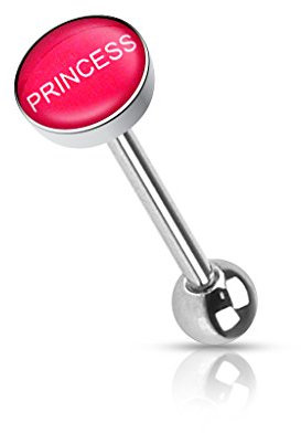 beyoutifulthings Zungen-piercing 2 Kugeln 5/7-mm PRINCESS Silber Pink Piercing-s Chirurgenstahl Barbell-s Stab-länge 16-mm