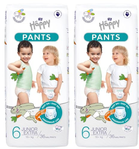 bella baby Happy Windel Pants Gr.6 Junior Extra 16+ kg, 2 x 36 Stück, windelhosen für Kinder, Ideal beim Töpfchentraining, Töpfchen Trainingshose