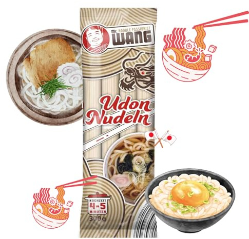 Mr. WANG Udon Nudeln 36 x 300g (Vorteilspack, getrocknet, natürliche Zutaten, Vegan) Japanische Weizennudeln für Suppen, Salaten - Perfekt für Büro Restaurant, Gastro