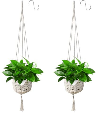 Apstaqeoo 2Pcs Hanging Planters Baskets, Cotton Rope Macrame Plant Hanger Flower Pot Hanging Plants Holder with 2 Hanging Hook, Wall Hanging Holder Indoor Outdoor for Balcony Garden Home Decor(101cm)