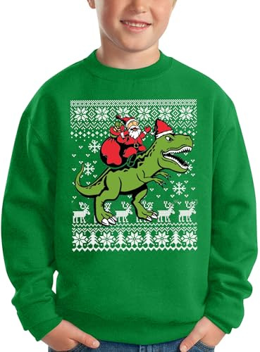 BesserBay Weihnachten Kinder Weihnachtspullover Sweatshirt Weihnachtsmann Dinosaurier Druck Rot Unisex Pullover 128