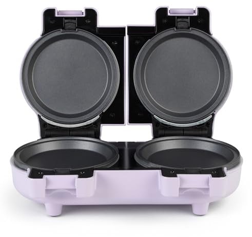 Giles & Posner Double Waffle Maker – Mini Dual Snack Maker, Removable Non-Stick Cooking Plates, Compact, Includes 4 Snack Plates & 4 Waffle Plates, Easy to Clean, Pastel Purple, EK5923GSPP