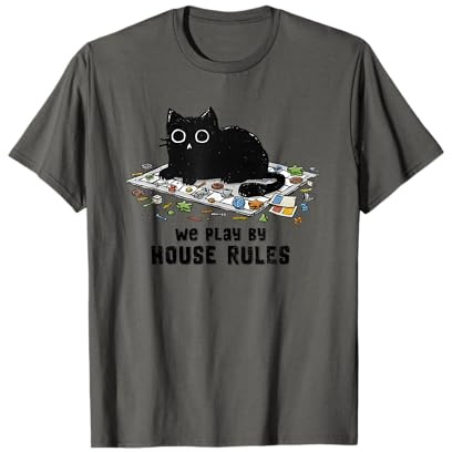 We Play By House Rules Board Games Black Cat T-Shirt