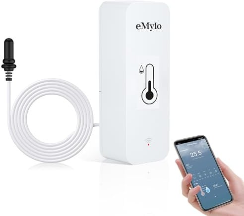 eMylo Wlan Thermometer, Smart Kühlschrankthermometer App Monitor, Daten Export Fahrenheit/Celsius(℉/℃), hygrometer Wlan Thermometer Innen Außen für Gewächshaus, Aquarium, Kühlschrank, 1 Pack