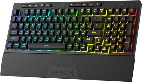 Redragon K515 Shiva RGB Wireless Membrane Gaming Keyboard, 98 Keys Mechanical-Feel Keyboard w/Smooth Linear Switch, On-Board Macro & Multimedia Keys, Detachable Wrist Rest, Software Supported