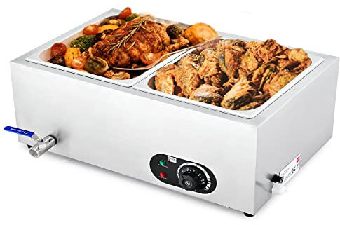 WILPREP Commercial Electric Food Warmer 2 Pans with Adjustable Temperature, 19L Buffet Server for Catering Restaurants Parties, Stainless Steel Bain Marie 1500W