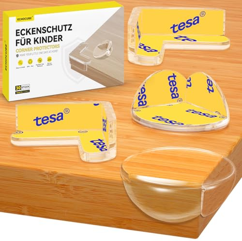 ECHOCUBE 30 Packs Clear Corner Protectors, Child Safety Baby Proofing Edge Protectors, Corner Guard with TESA Adhesive Tapes for Table, Furniture - L Shape & R Shape